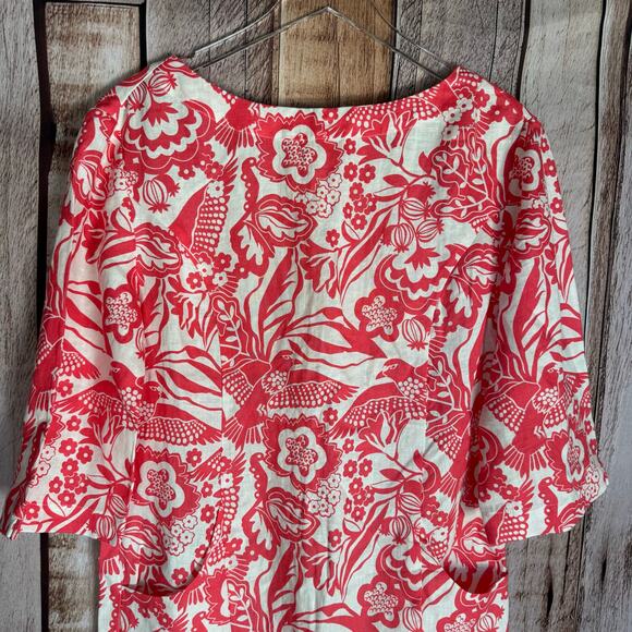 Boden Dress Laurie in Lollipop Exotic Escape 100% Linen Bird Floral US Size 6 R - Picture 3 of 8